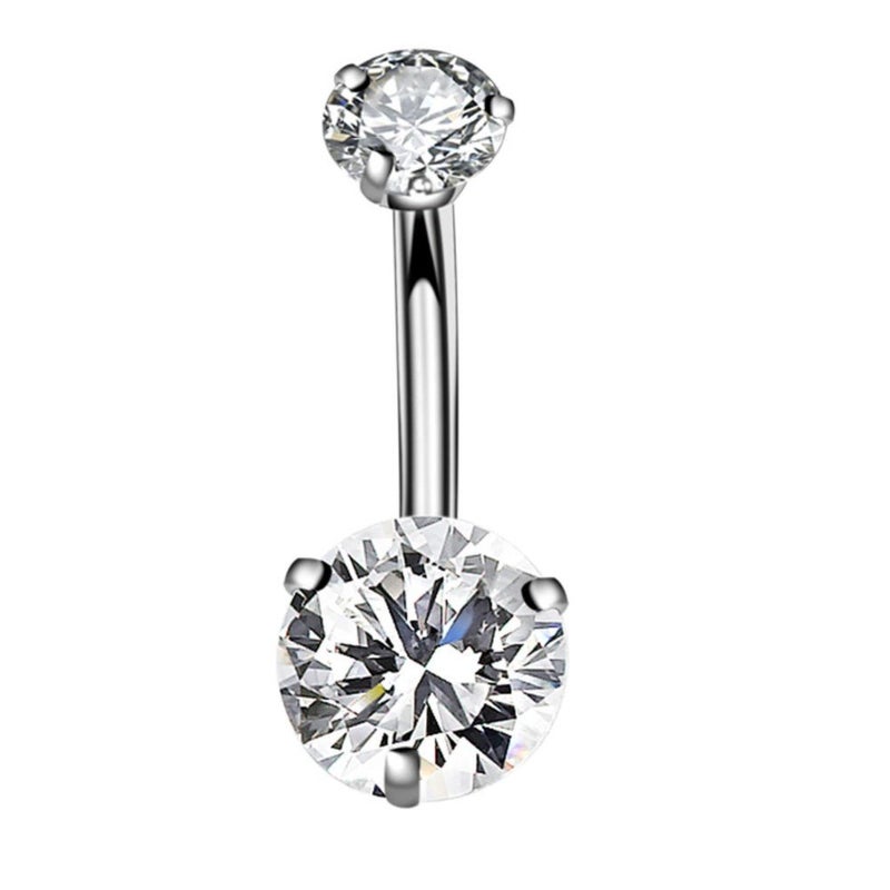 YHMM 14G Surgical Steel Belly Button Rings, Internally Threaded 12mm Long Round CZ Navel Barbell Stud for Women Men (1PC Clear) - Image 1